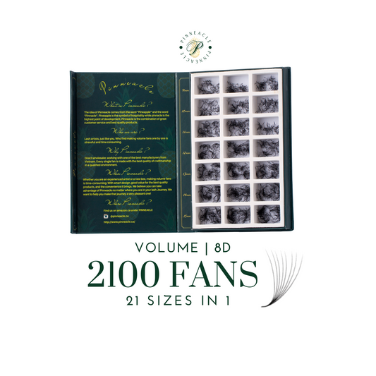Volume 2100 Fans | 21 sizes in 1 | 8D volume | 7 lengths from 9-15mm |  3 curls : C, CC & D |